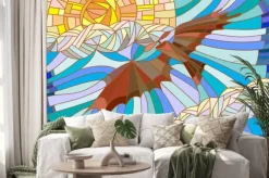 Naklejka: Ilustracja w stylu szkła barwionego z rocznika samolotów na niebie,