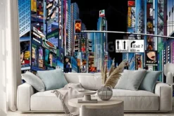 Naklejka: Ilustracja wektorowa z ulicy w nowym jorku w nocy