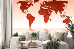 Naklejka: Ilustracja z czerwoną mapą świata