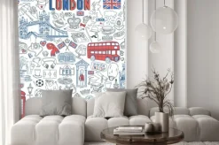 Naklejka: Ilustracja z londyńskimi zabytkami w stylu doodle