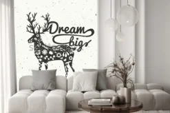 Naklejka: Ilustracja z modną ręką w stylu czarny jelenia z kwiatowym wzorem