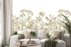 Naklejka: Ilustracja ze złotawymi kwiatami na białym tle