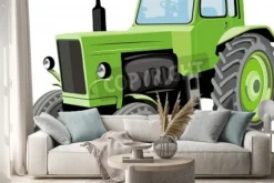 Naklejka: Ilustracja zielonego traktora na białym tle