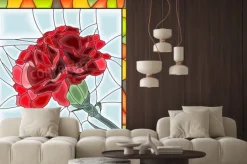 Naklejka: Ilustracji wektorowych z kwiatem na czerwony witraż z ramą