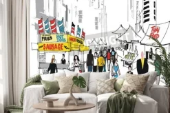 Naklejka: Ilustracji wektorowych z rynku ulicy w nowym jorku.