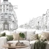 Naklejka: Ilustrowana ulica z zabytkowymi kamienicami