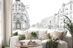 Naklejka: Ilustrowana ulica z zabytkowymi kamienicami