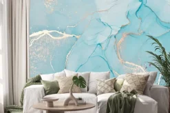 Naklejka: Imitacja błękitnego marmuru ze złotawymi żyłkami