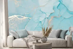 Naklejka: Imitacja błękitnego marmuru ze złotawymi żyłkami
