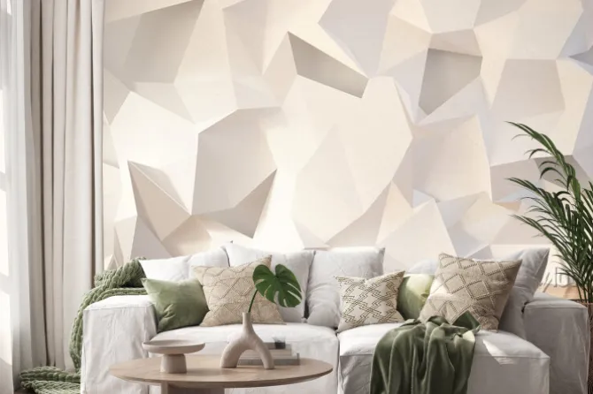 Naklejka: Imitacja ściany z bryłami 3d