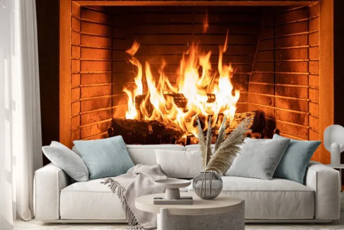 Naklejka: Imitacja palącego się kominka