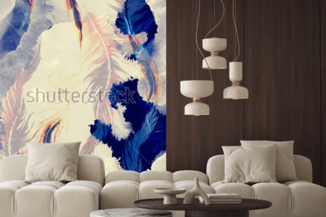 Naklejka: Imprints flying bird feathers mix seamless pattern. abstract