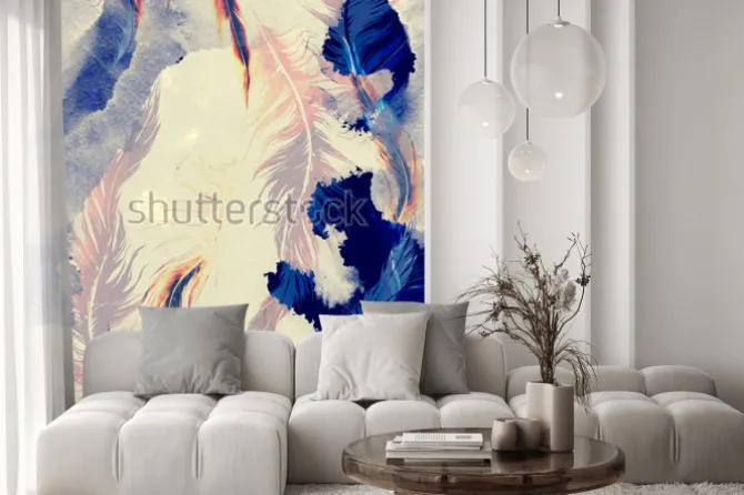 Naklejka: Imprints flying bird feathers mix seamless pattern. abstract