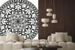 Naklejka: Indian traditional pattern of black and white - flower mandala