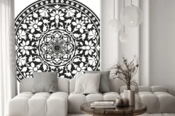 Naklejka: Indian traditional pattern of black and white - flower mandala