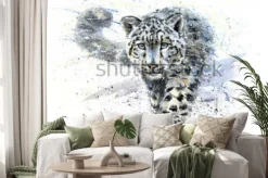 Naklejka: Irbis śnieżny malowany akwarelą