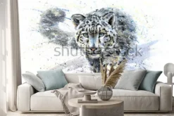 Naklejka: Irbis śnieżny malowany akwarelą