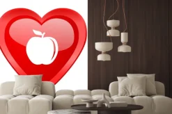 Naklejka: Jabłko czerwone serce valentine błyszczący web icon