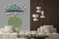 Naklejka: Jabłko z parasolem i deszczem tabletek