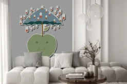 Naklejka: Jabłko z parasolem i deszczem tabletek