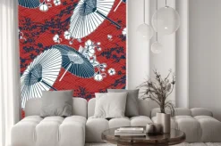Naklejka: Japanese traditional vector illustration sakura umbrella pattern