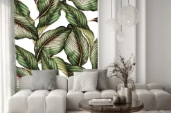 Naklejka: Jednolite kwiatowy wzór z tropikalnych liści, akwarela.