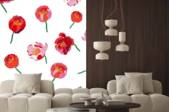 Naklejka: Jednolite kwiatowy wzór. pojedyncze czerwone kwiaty na białym