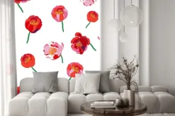 Naklejka: Jednolite kwiatowy wzór. pojedyncze czerwone kwiaty na białym