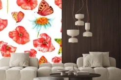 Naklejka: Jednolite tło tekstury z żywych czerwonych maków akwarela