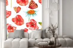 Naklejka: Jednolite tło tekstury z żywych czerwonych maków akwarela