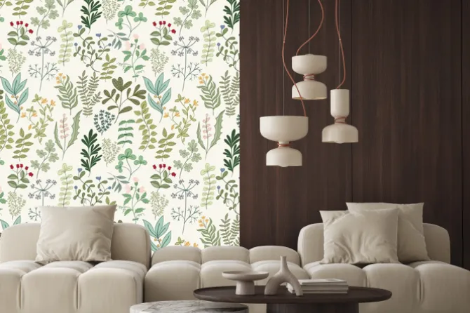 Naklejka: Jednolite wzór z kwiatów, ziół i liści