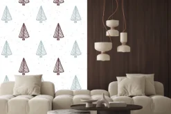 Naklejka: Jednolite wzór z ręcznie rysowane choinki. doodle tło wakacje