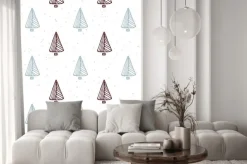 Naklejka: Jednolite wzór z ręcznie rysowane choinki. doodle tło wakacje