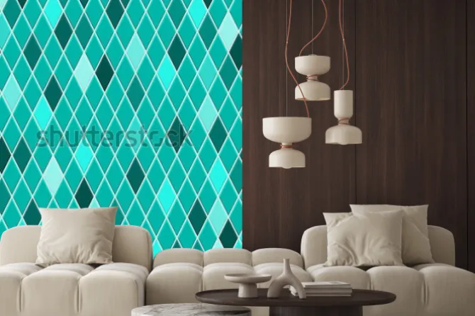 Naklejka: Jednolity wzór małych rombów w turkusowych kolorach z niektórymi