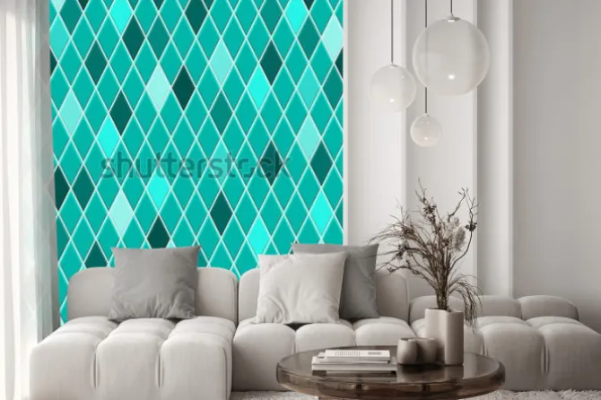 Naklejka: Jednolity wzór małych rombów w turkusowych kolorach z niektórymi