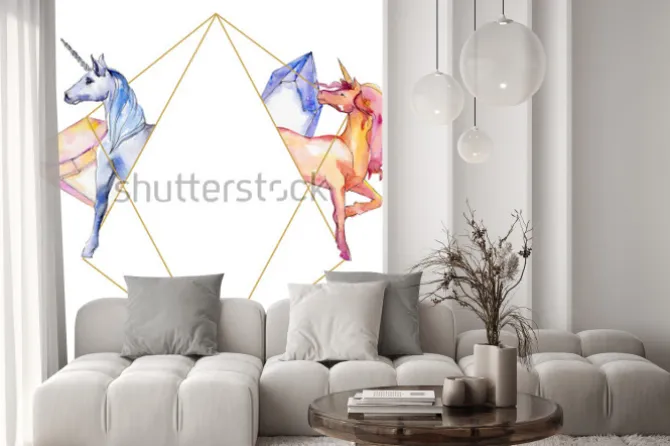 Naklejka: Jednorożce w kompozycji z kryształem