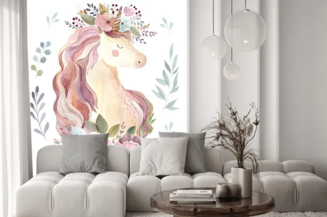 Naklejka: Jednorożec w kwiatach