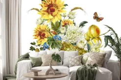 Naklejka: Jesienna kompozycja z owocami i słonecznikami