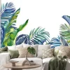 Naklejka: Jungle wallpaper with tropical palm, banana and calathea leaves.