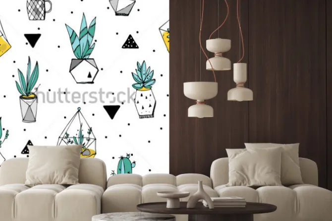 Naklejka: Kaktusy i sukulenty w donicach w stylu skandynawskim