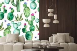 Naklejka: Kaktusy malowane akwarelą na białym tle