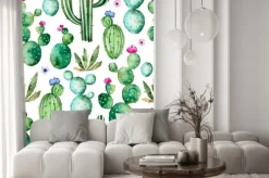 Naklejka: Kaktusy malowane akwarelą na białym tle