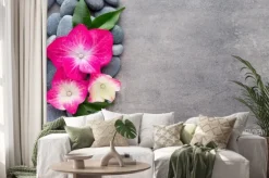 Naklejka: Kamienie i kwiaty spa, na szarym tle.