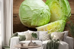 Naklejka: Kapusta i cięte na drewnianych kapusty