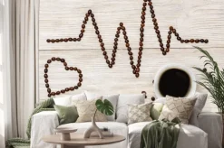 Naklejka: Kardiogram i serce określonymi ziaren kawy z filiżanki kawy