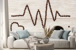 Naklejka: Kardiogram i serce określonymi ziaren kawy z filiżanki kawy