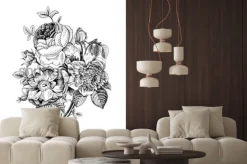 Naklejka: Karta kwiatowy. bukiet róż, psiej róży i anemonu. vintage ilustracji