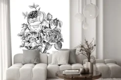 Naklejka: Karta kwiatowy. bukiet róż, psiej róży i anemonu. vintage ilustracji