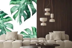 Naklejka: Karta tropikalnych letnich. streszczenie wydruku. liść akwarela.