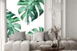 Naklejka: Karta tropikalnych letnich. streszczenie wydruku. liść akwarela.